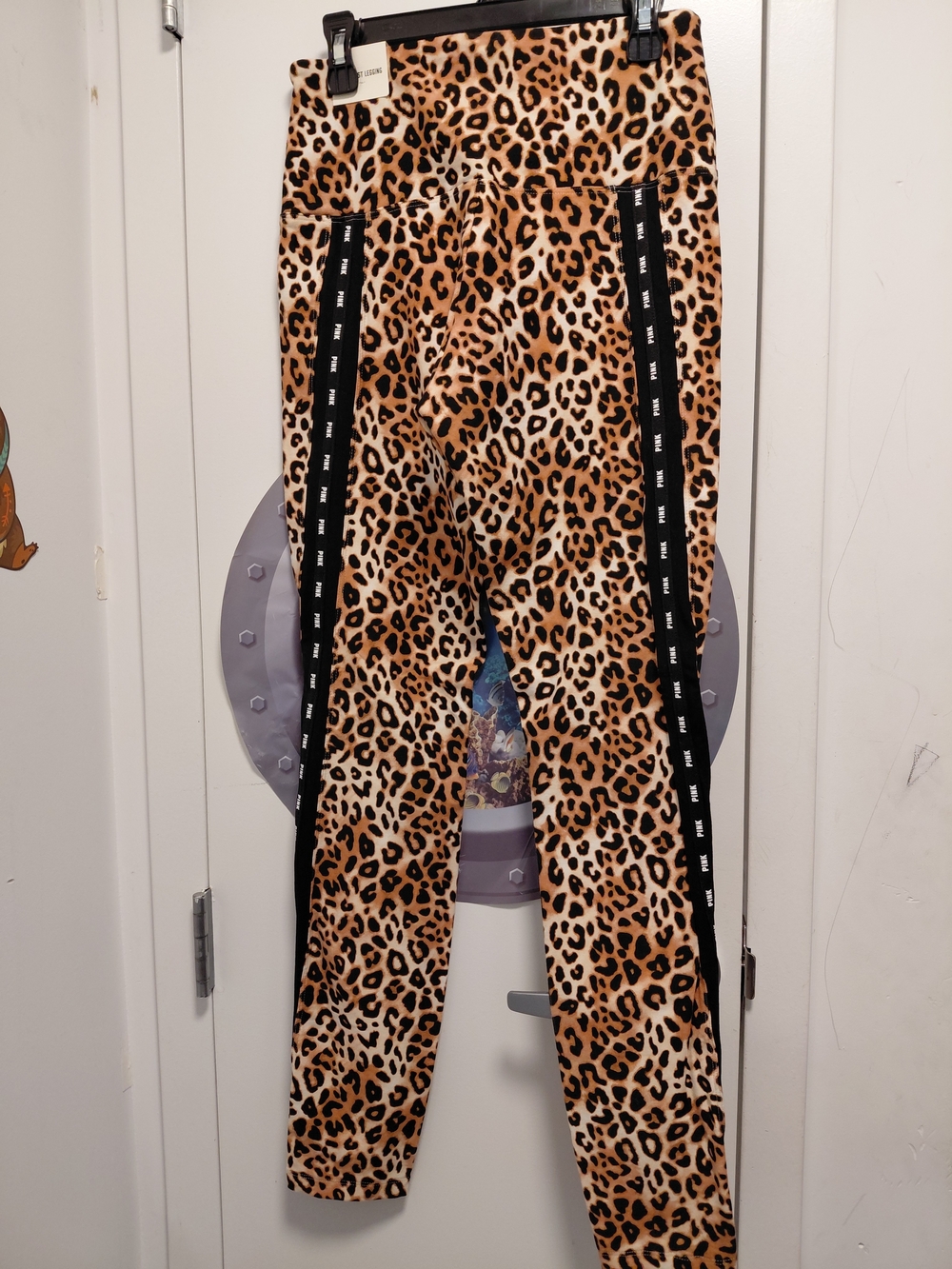 PINK Victoria's Secret Leopard Print Leggings with Black Side Taping